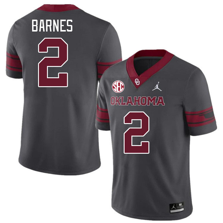 Men #2 Jovantae Barnes Oklahoma Sooners 2024 SEC Conference College Football Jerseys-Charcoal